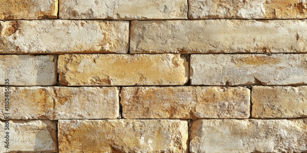 Fototapeta premium Light antique yellow cream color creates a unique brick wall pattern texture, offering a visually appealing background with intricate details found in this brick wall pattern design.