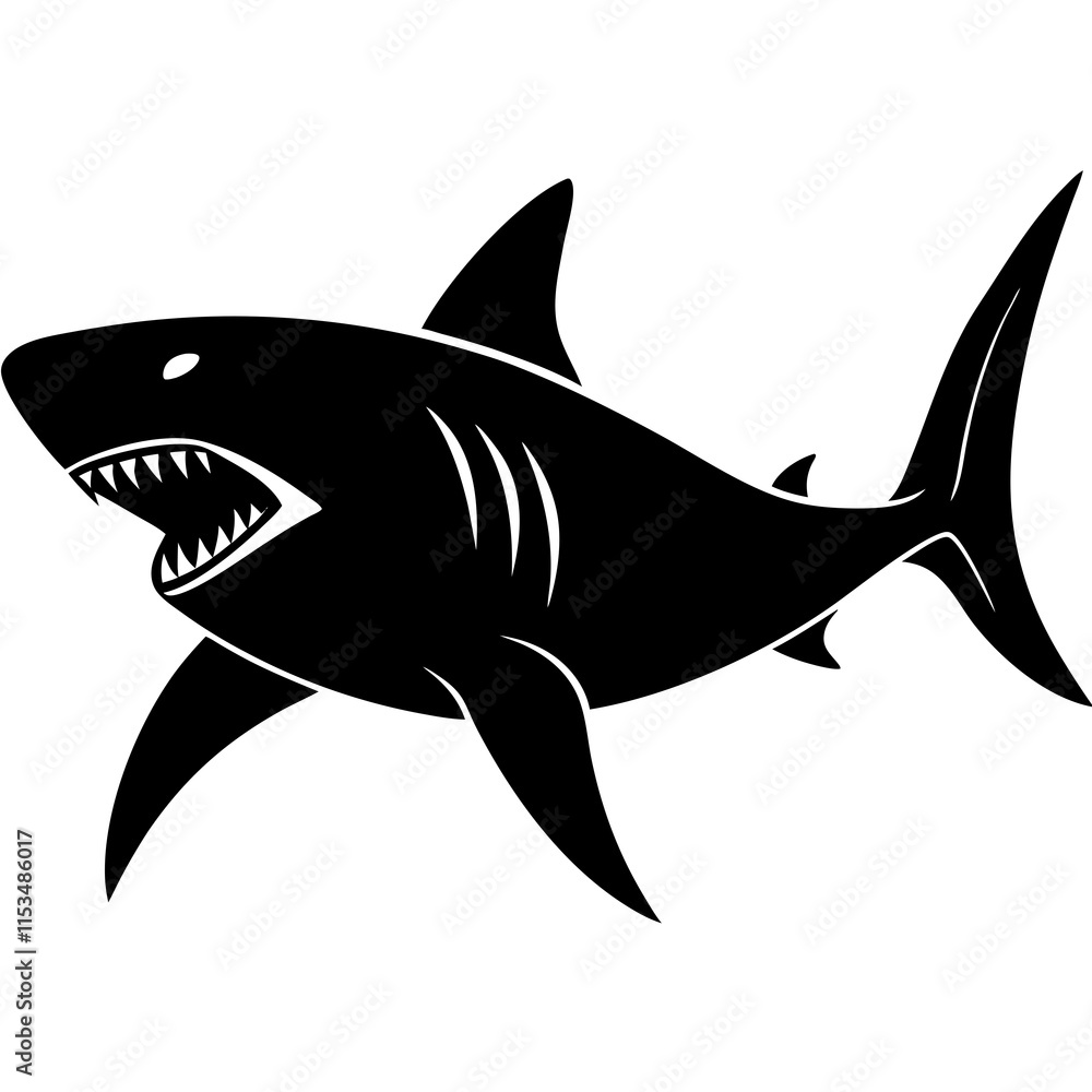 Fototapeta premium Great Shark Silhouette On White Background