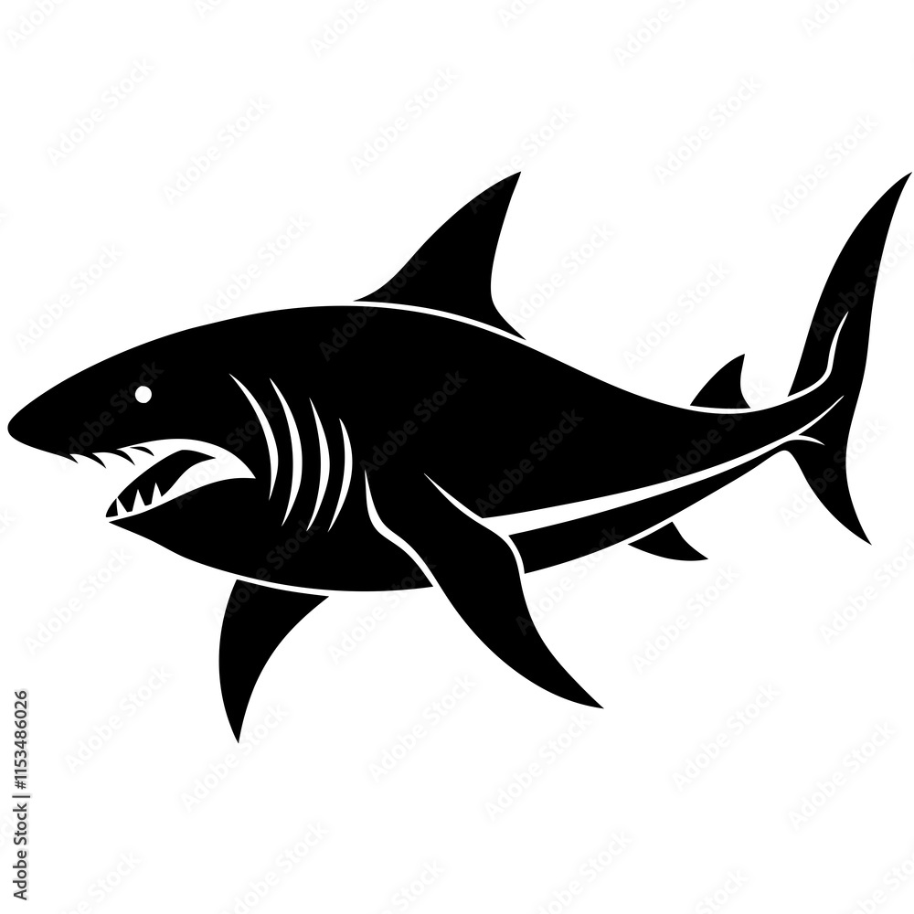Fototapeta premium Great Shark Silhouette On White Background