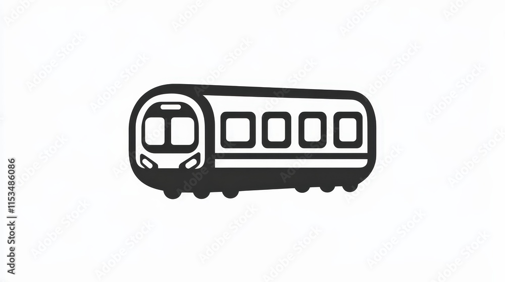 Black and White Illustration of a Simple Train Icon on White Background Black and White Illustration of a Simple Train Icon on White Background