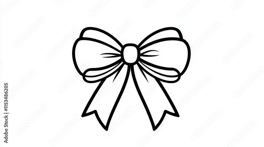 Black Outline of a Decorative Bow on a White Background Black Outline of a Decorative Bow on a White Background