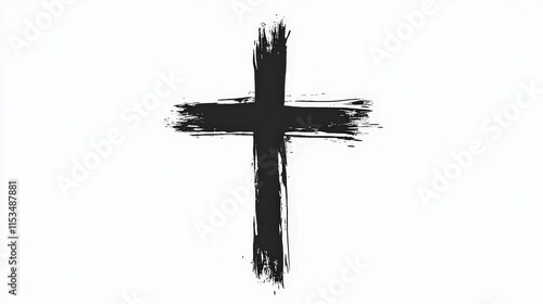 Hand-painted black cross on white background with brush strokes