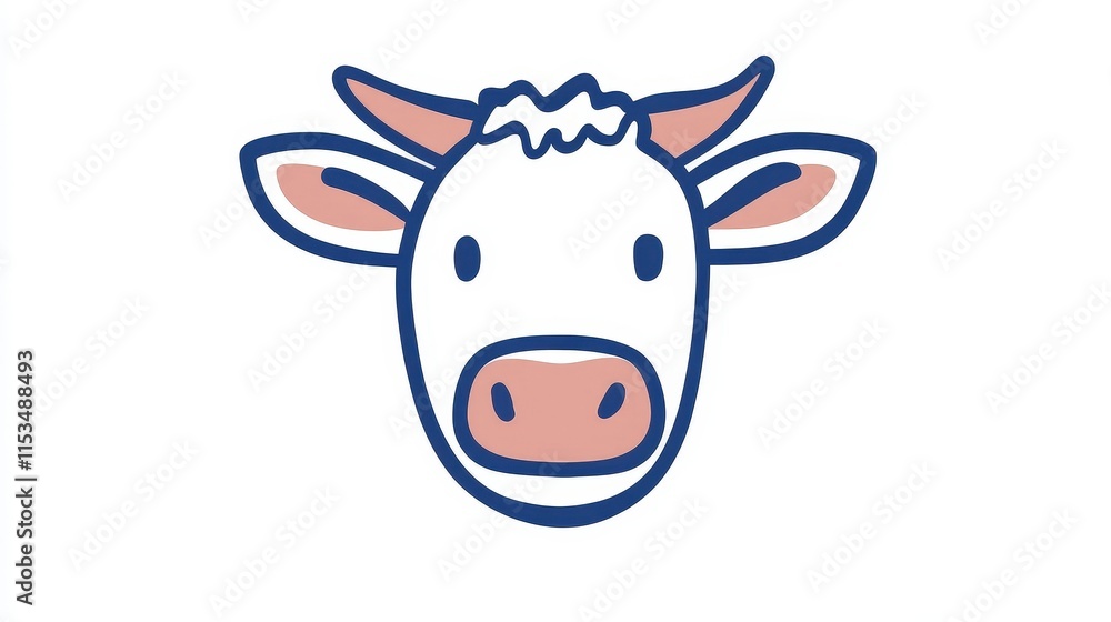 Cute Cartoon Cow Head Illustration with Simple Lines and Colors Cute Cartoon Cow Head Illustration with Simple Lines and Colors