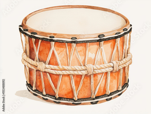 Watercolor ashiko drum with intricate rope tuning isolated design on white backgro photo