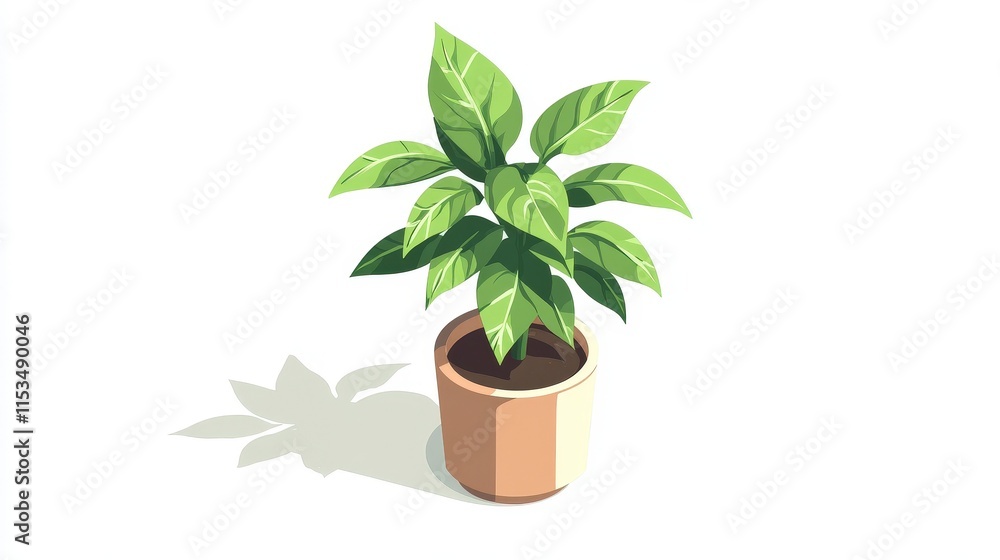 Lush Green Indoor Plant in a Simple Pot on White Background Lush Green Indoor Plant in a Simple Pot on White Background