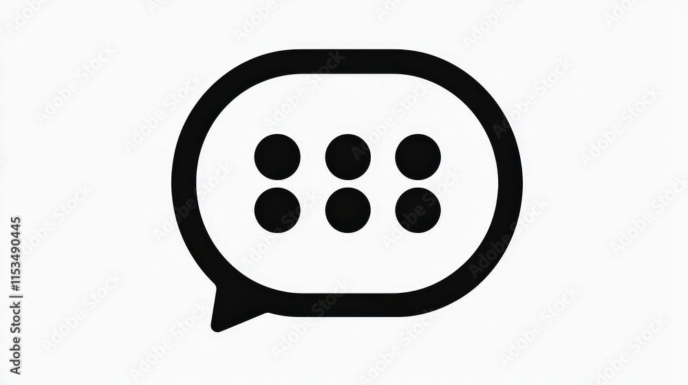 Black Speech Bubble Icon with Dots on White Background Black Speech Bubble Icon with Dots on White Background
