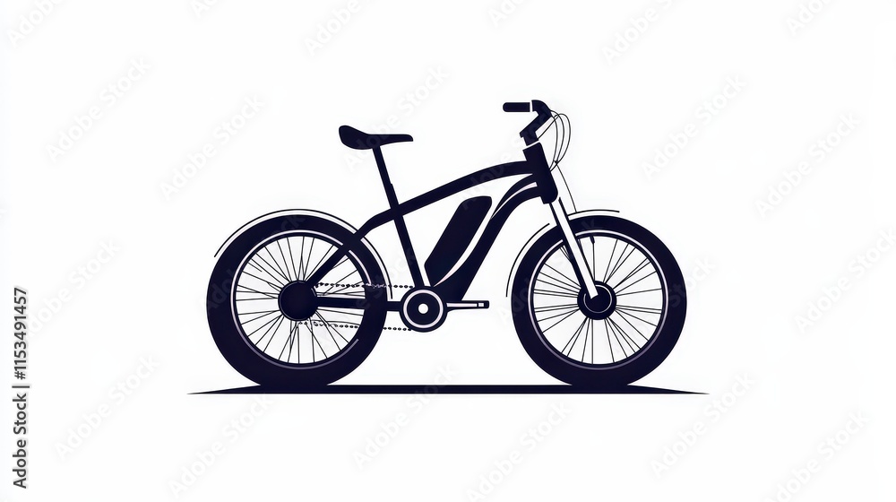 Stylish Black Electric Bicycle Side View Illustration in Minimalist Design Stylish Black Electric Bicycle Side View Illustration in Minimalist Design
