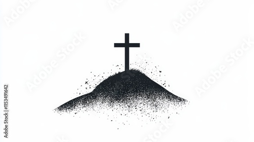 Black Cross on Hill of Earth in Minimalistic Spiritual Design photo