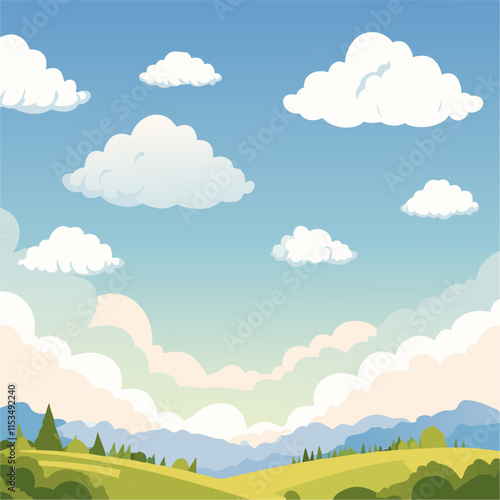 landscape with grass and sky Vector ıllustration