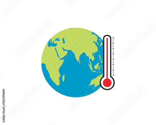 High temperature Earth. Globe with thermometer, weather thermometer. Global Warming Icon