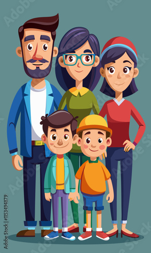 Vector set of family characters with various poses and outfits, perfect for depicting family members in different scenarios. Modular family members for versatile illustrations