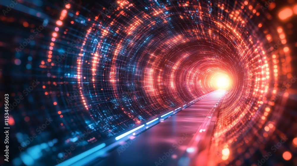 Abstract Geometric Light Tunnel, Generative AI Abstract Geometric Light Tunnel, Generative AI