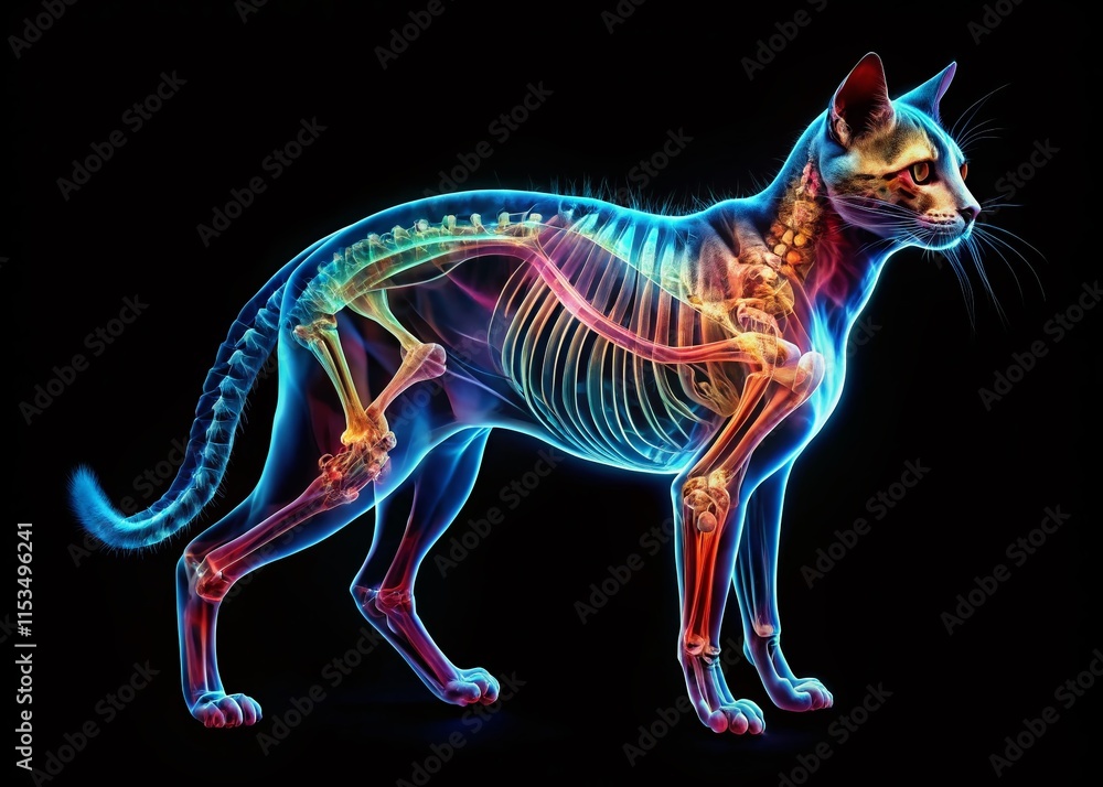 Fototapeta premium Low Light X-Ray Art: Raw Whole Cat Anatomy Abstract - Generative AI Image
