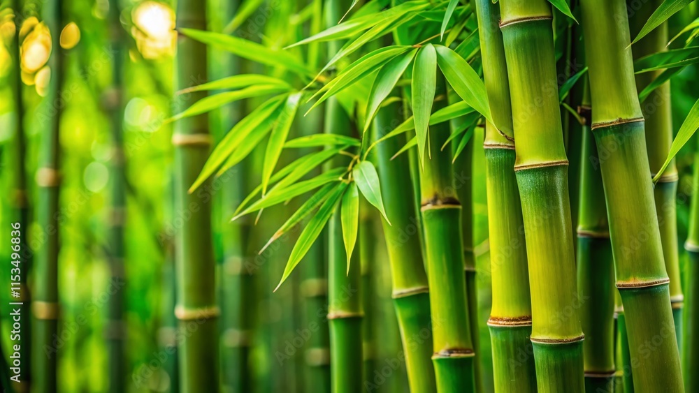 Fototapeta premium Lush Green Bamboo Clump with Bokeh Background - Isolated Stock Photo
