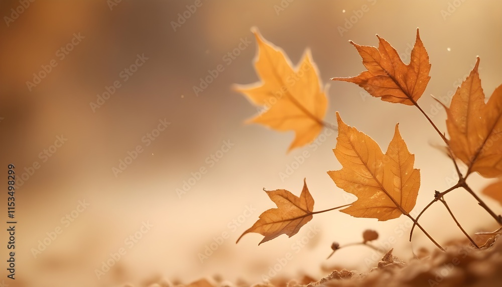 Fototapeta premium leaves or dust particles against a blurred, warm-toned background)