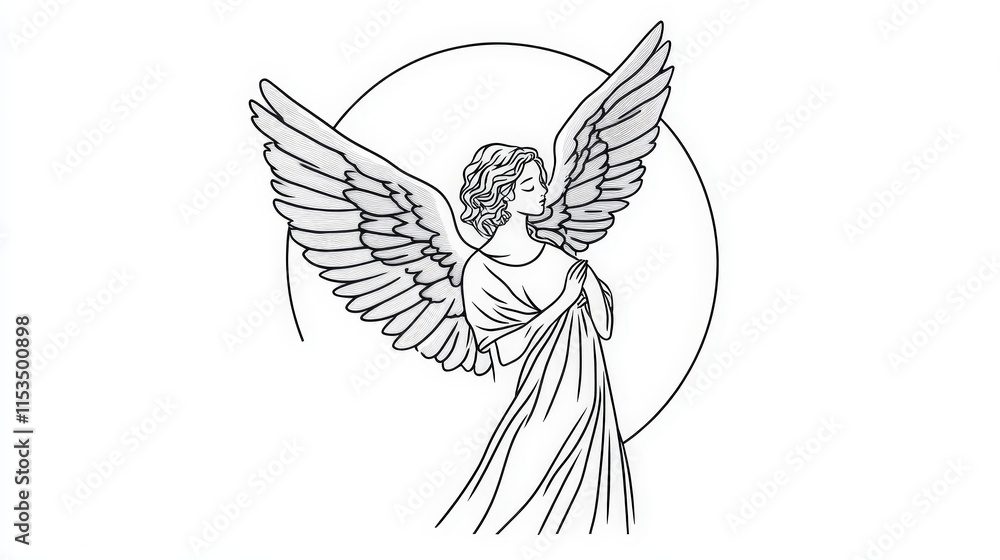 Obraz premium Serene Angel with Outstretched Wings and Flowing Garment Illustration