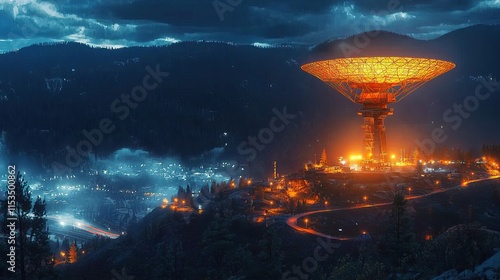 Wallpaper Mural Illuminated Satellite Dish Observatory at Night in a Mountainous Landscape Torontodigital.ca