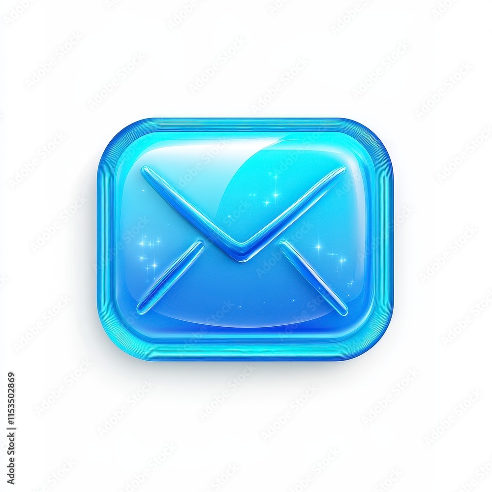Bright Blue Email Icon with Shiny Finish for Digital Communication Bright Blue Email Icon with Shiny Finish for Digital Communication