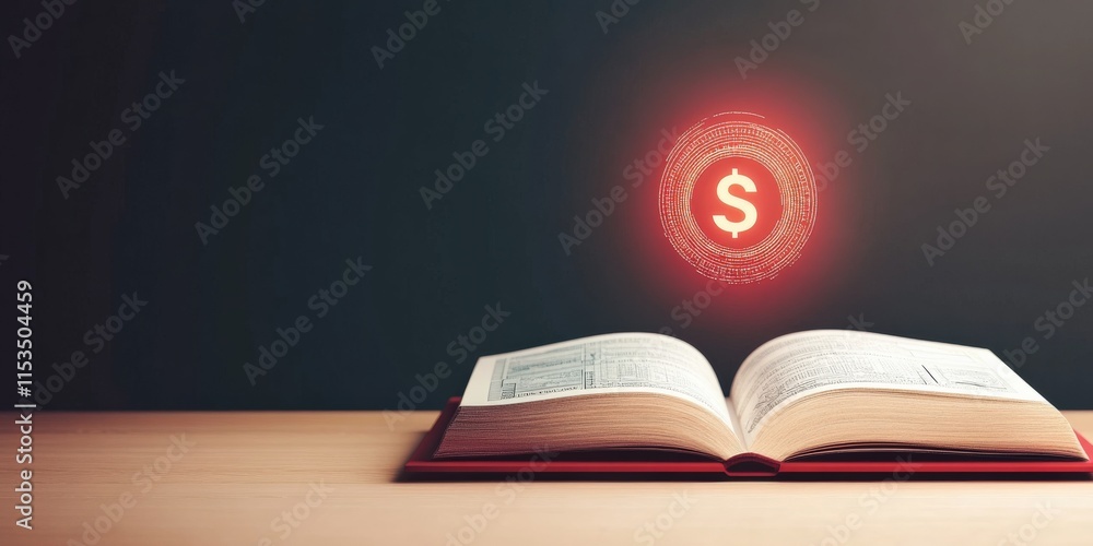money manual finance. An open book with a glowing dollar sign above it, symbolizing knowledge and finance. money manual finance. An open book with a glowing dollar sign above it, symbolizing knowledge and finance.