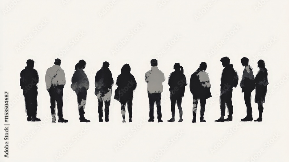 Silhouettes of Diverse People Standing Against a Light Background Silhouettes of Diverse People Standing Against a Light Background