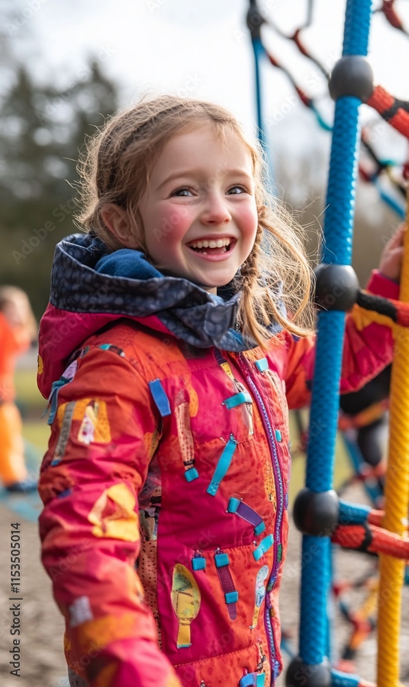 Happy girl playing on outdoor playground. Happy girl playing on outdoor playground.