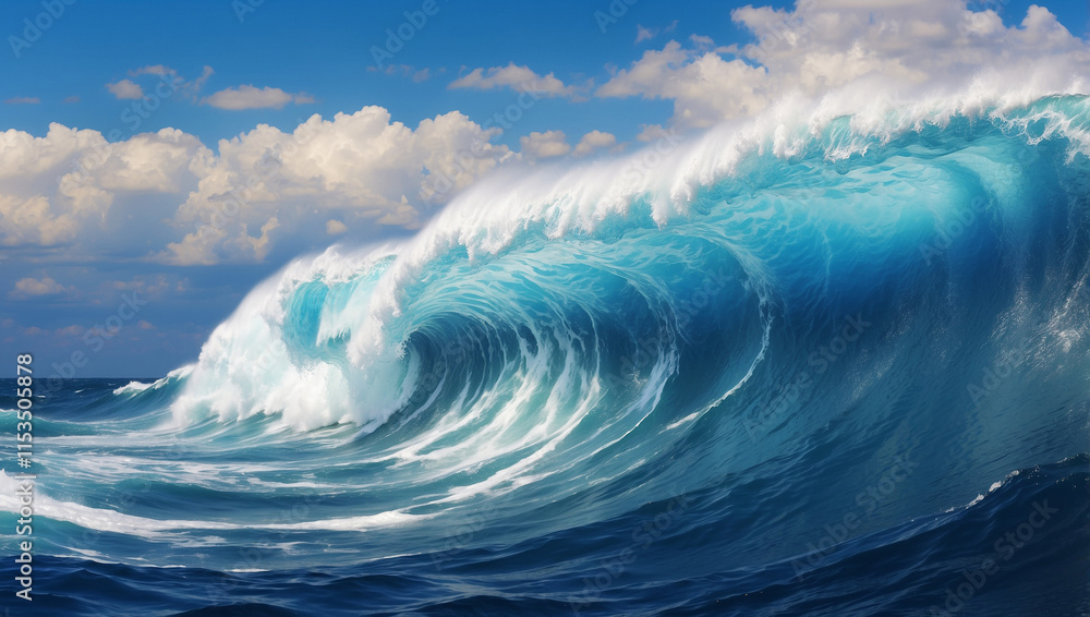 A Stunning Blue Wave Crashing in the Middle of the Ocean Evoking Energy and Motion A Stunning Blue Wave Crashing in the Middle of the Ocean Evoking Energy and Motion
