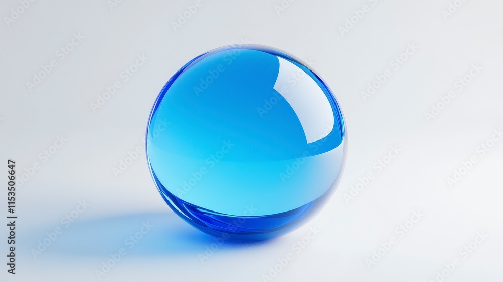 Blue Glass Sphere on Light Background with Reflections and Shine Blue Glass Sphere on Light Background with Reflections and Shine