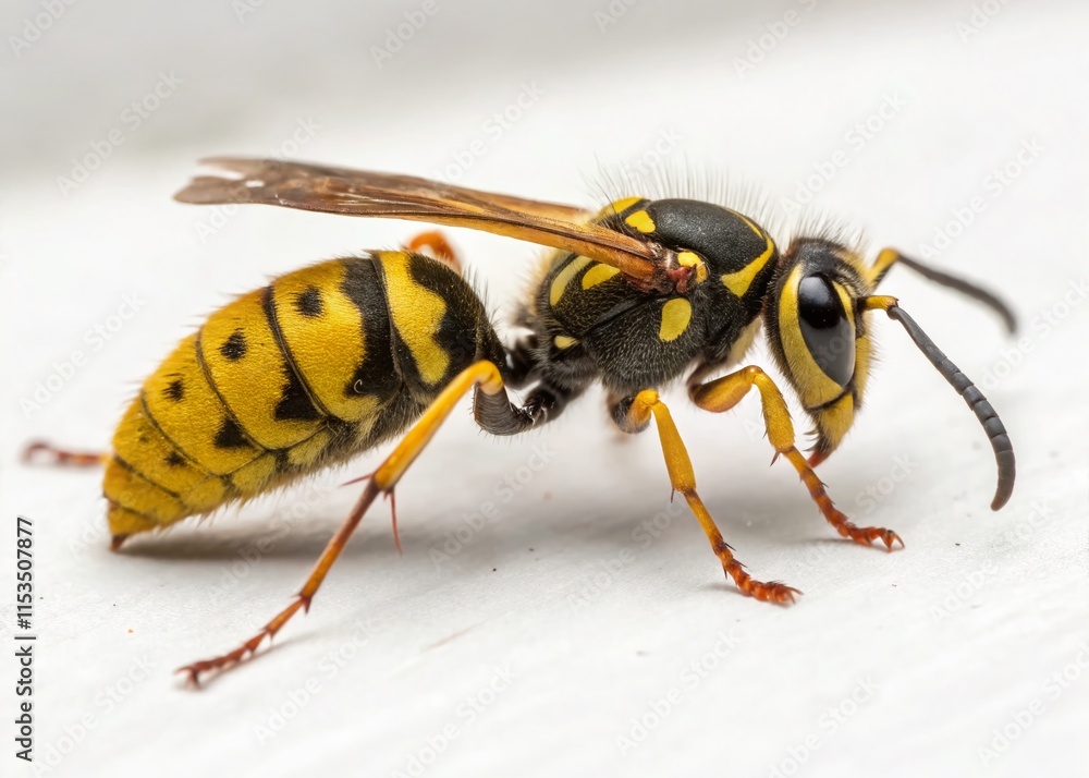 Macro Tilt-Shift Photo of Striking Yellow and Black Ant on White Macro Tilt-Shift Photo of Striking Yellow and Black Ant on White
