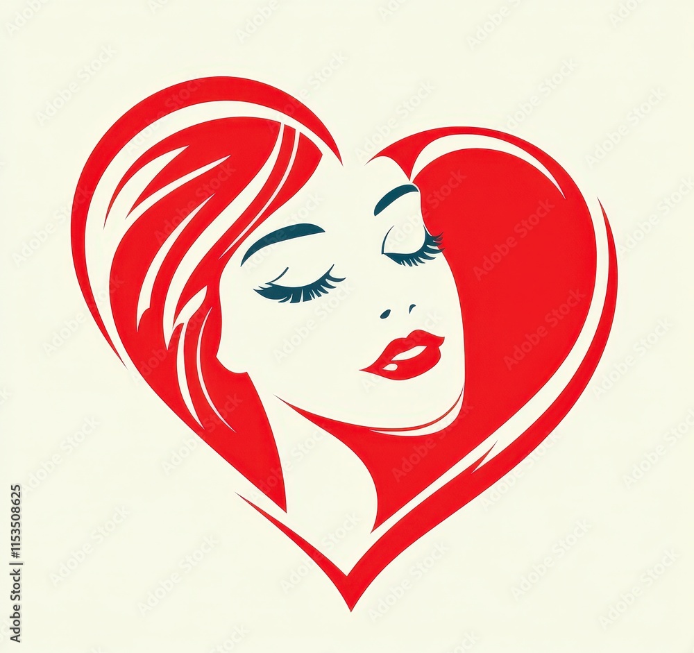 Stylish Graphic of a Woman's Face Within a Heart Outline Design Stylish Graphic of a Woman's Face Within a Heart Outline Design