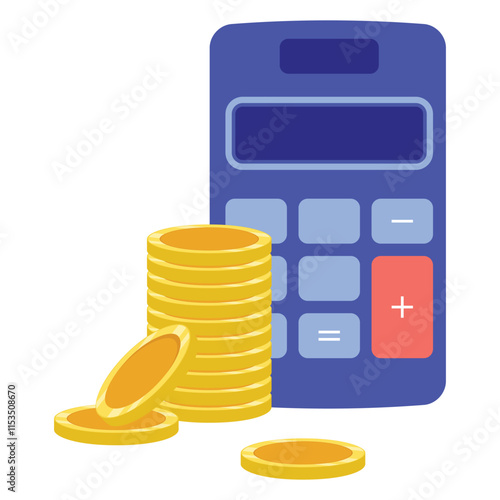 Isolated calculator with stack of coins