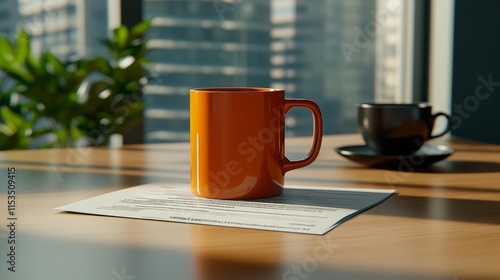 Car rental documents on an office table with coffee mug. Generative AI photo