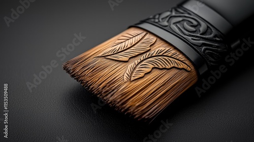 Wooden handle of a brush with engraved patterns photo