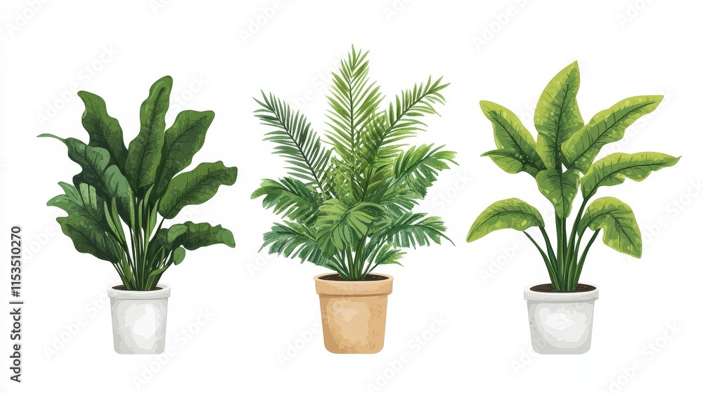 Fototapeta premium Collection of Fresh Indoor Plants in Elegant Pots for Decor