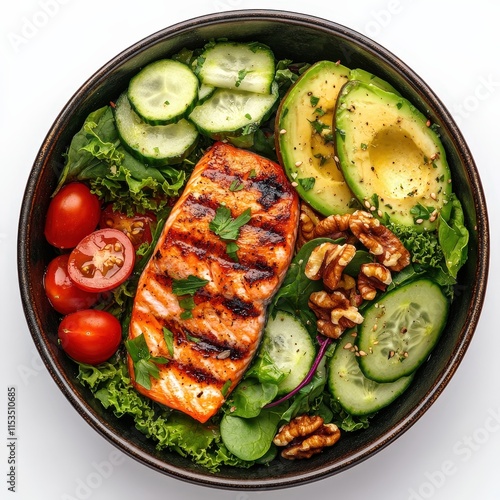 Fresh Grilled Salmon Salad with Assorted Vegetables and Healthy Ingredients