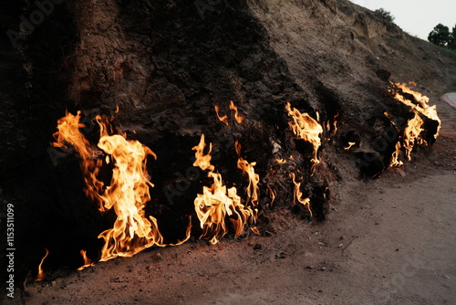 The eternal flames of Yanar Dag in Baku, Azerbaijan, are fueled by the country's abundant natural gas reserves, creating a mesmerizing and iconic natural phenomenon. photo