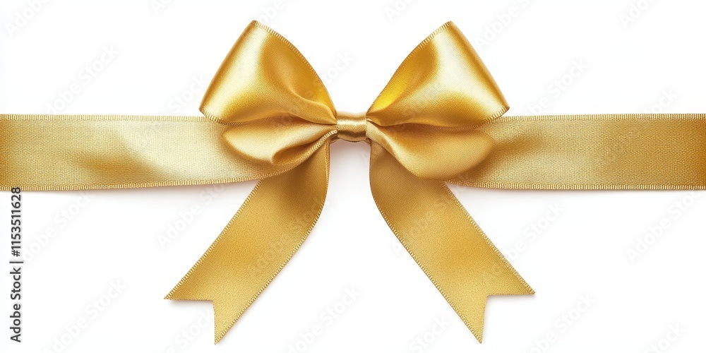 Golden ribbon bow displayed on a white background, featuring a detailed clipping path. This elegant golden ribbon bow captures attention and enhances any design or decoration project. Golden ribbon bow displayed on a white background, featuring a detailed clipping path. This elegant golden ribbon bow captures attention and enhances any design or decoration project.