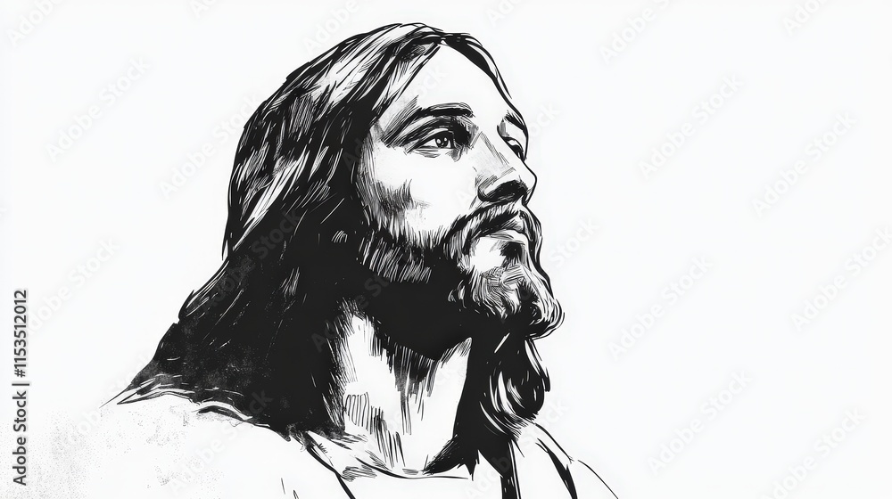 Artistic Illustration of a Pensive Holy Figure with Long Hair Artistic Illustration of a Pensive Holy Figure with Long Hair