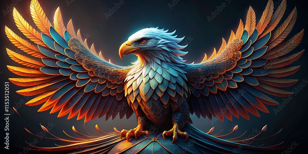 Fototapeta premium Majestic Eagle Emblem: Low Light Photography, Fiery Colors