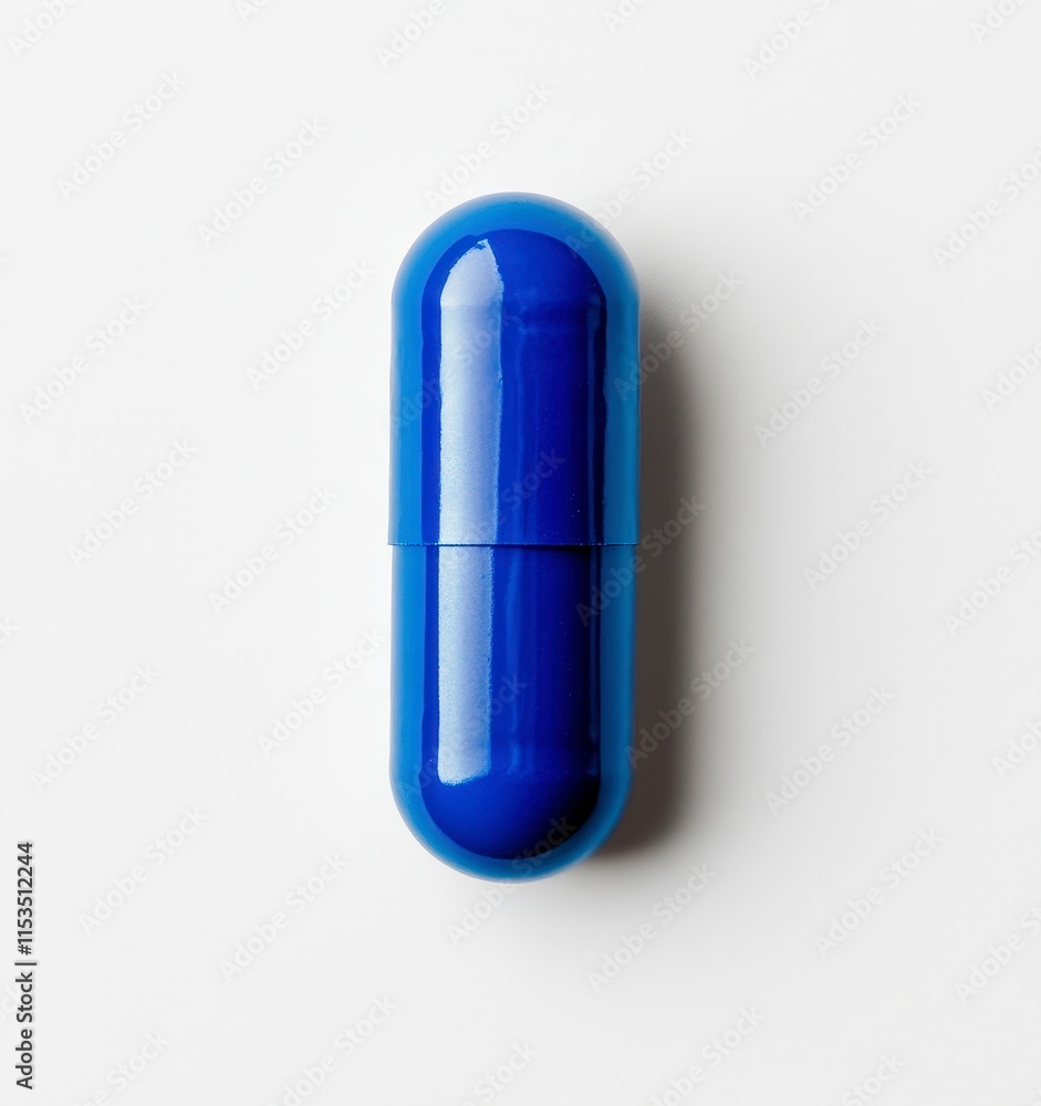 Bright Blue Capsule on White Background for Health and Medicine Use Bright Blue Capsule on White Background for Health and Medicine Use