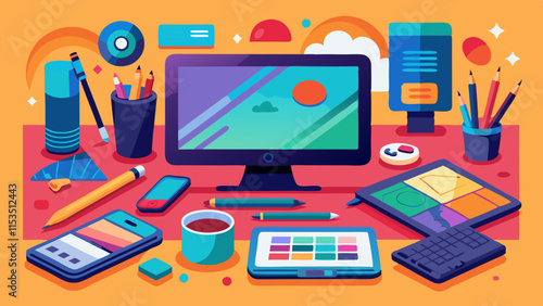 Digital art studio setup with drawing tablets, stylus pens, and creative art supplies.