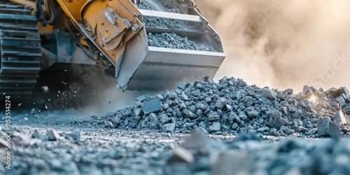 Crusher machine in action, effectively processing reinforced concrete. This machine with crusher technology is designed for efficient handling of reinforced concrete materials.