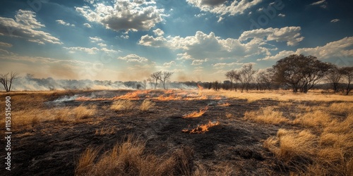 A dramatic veld fire ravages a field, highlighting the devastating effects of an uncontrolled fire. This veld fire creates a scene reminiscent of destruction and chaos. The veld fire s aftermath is