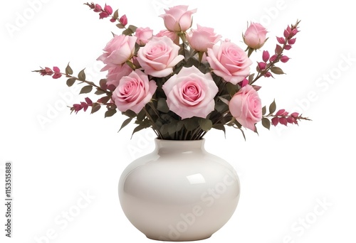 Wallpaper Mural A white ceramic vase filled with vibrant pink roses Torontodigital.ca