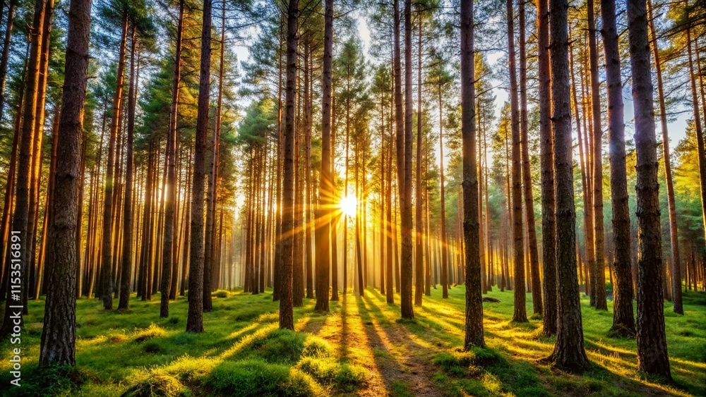 Majestic Pine Forest: Serene Background of Tall Evergreen Trees Majestic Pine Forest: Serene Background of Tall Evergreen Trees