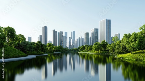 Sustainable urban development city riverfront nature landscape green environment aerial view ecology balance