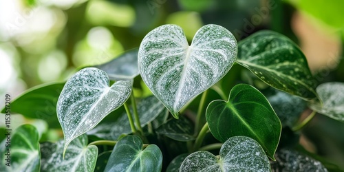 The Philodendron sodiroi features heart shaped leaves showcasing a stunning blend of green and silver hues, making the Philodendron sodiroi a captivating addition to any plant collection. photo