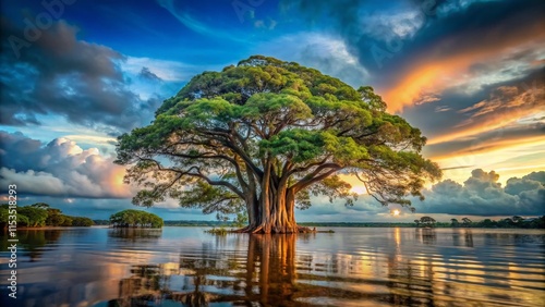 Majestic Sumauma Tree Submerged, Amazon Rainforest Flood photo