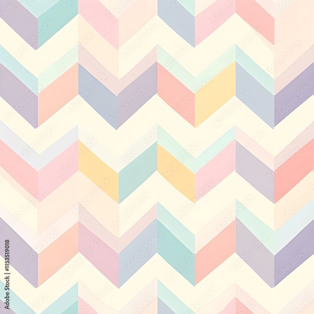 Pastel Chevron Geometric Pattern with Soft Muted Tones in Yellow, Pink, Blue, and Cream Shades, Minimalist and Modern Design for Wallpaper, Fabric, and Contemporary Decorative Art Pastel Chevron Geometric Pattern with Soft Muted Tones in Yellow, Pink, Blue, and Cream Shades, Minimalist and Modern Design for Wallpaper, Fabric, and Contemporary Decorative Art