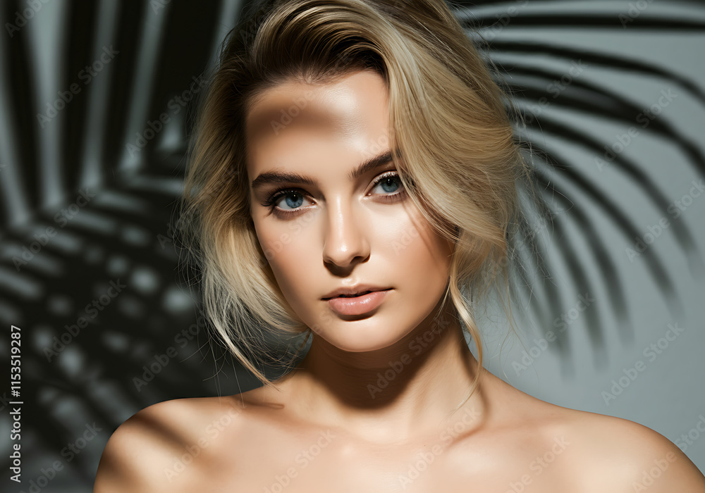 Naklejka premium 여성 모델 뷰티 화보 화장품 여자 메이크업 얼굴 모델