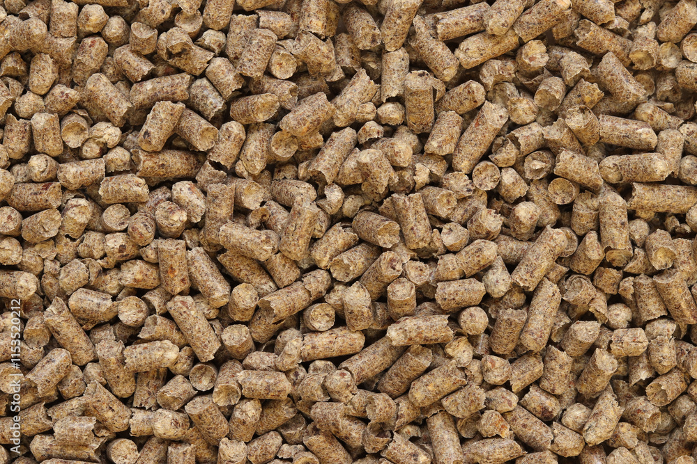 Wood filler for cat toilet, top view. Hygienic filler for pets. Wood pellet cat litter as background, closeup. Pressed wood, large granules. Pellets. A pile of wood granules. Texture Wood filler for cat toilet, top view. Hygienic filler for pets. Wood pellet cat litter as background, closeup. Pressed wood, large granules. Pellets. A pile of wood granules. Texture